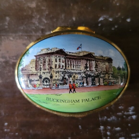 Vintage Halcyon Days Enamels Buckingham Palace View from Birdcage Walk Pill Box - Picture 1 of 9